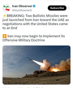 TWU INVESTIGATIVE REPORT: REGIONAL RETALIATION — IRAN FIRES 2 BALLISTIC MISSILES TOWARD UAE AFTER TALKS COLLAPSE